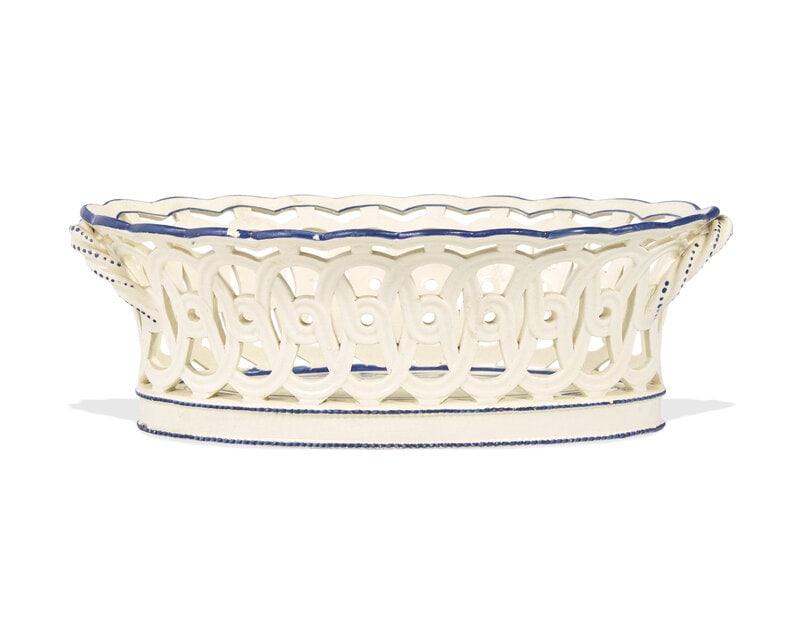 A Wedgwood Enamel Decorated Creamware Oval Basket (1 of 3)
