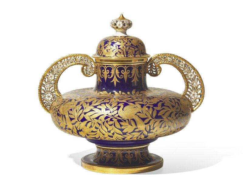 A Royal Crown Derby Parcel Gilt Twin-Handled Vase and Cover (1 of 3)