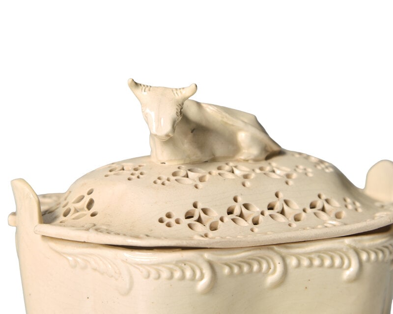 A Staffordshire Reticulated Creamware Covered Butter Dish and Stand (1 of 2)