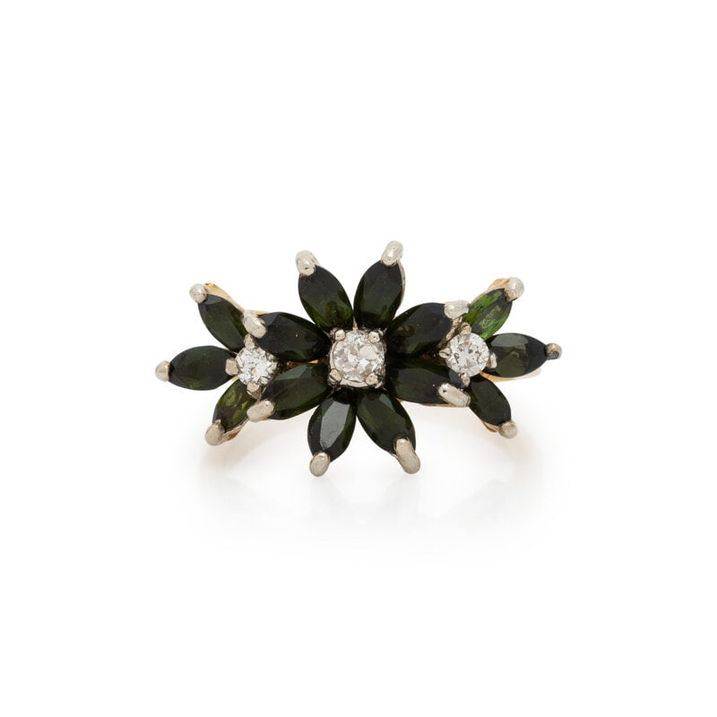 DARK GREEN STONE AND DIAMOND FLOWER RING (1 of 3)