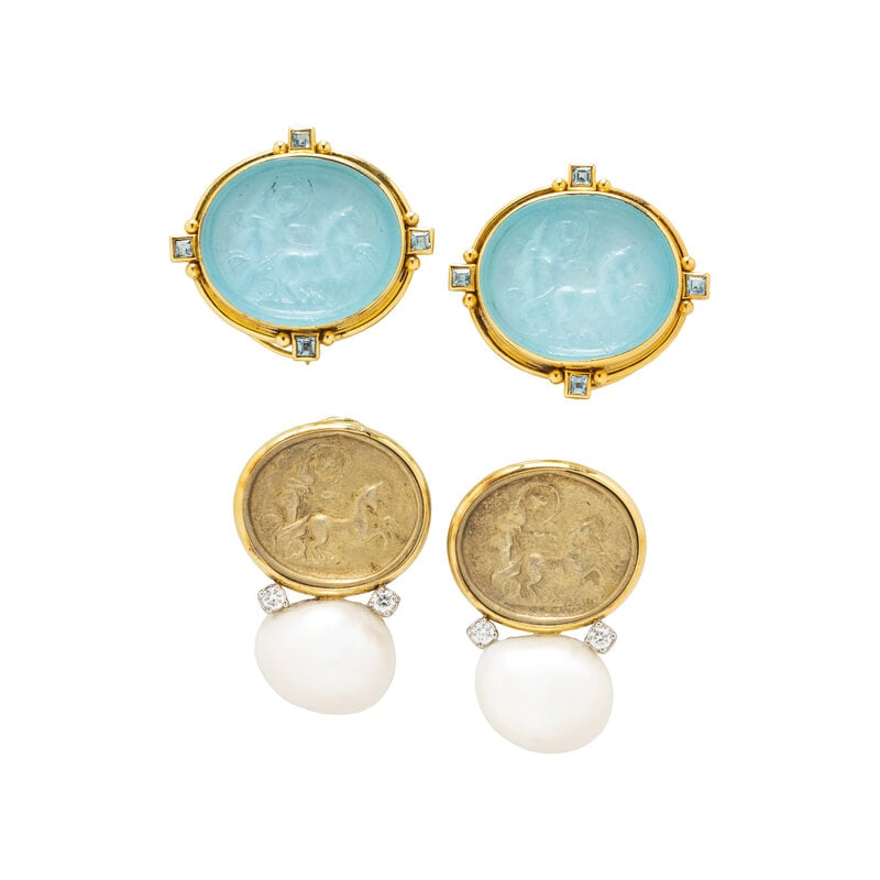 MAZ, COLLECTION OF MULTIGEM AND BLUE GLASS CLIP EARRINGS (1 of 2)