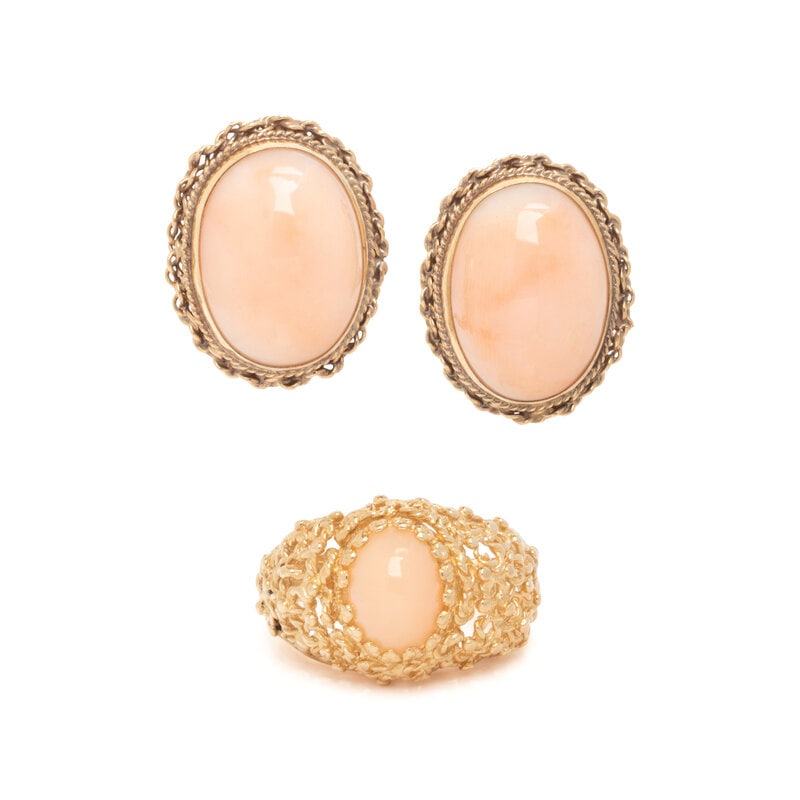 ANGEL SKIN CORAL RING AND CLIP EARRINGS (1 of 3)