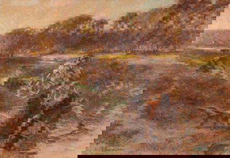 Léon Augustin L'Hermitte (French, 1844-1925) Laveuses de la Marne, c. 1919: Léon Augustin L'Hermitte (French, 1844-1925) Laveuses de la Marne, c. 1919 pastel on paper laid to canvas signed L. Lhermitte (lower left) 15 1/4 x 21 3/4 in. (38.7 x 55.2 cm.) This lot is locate