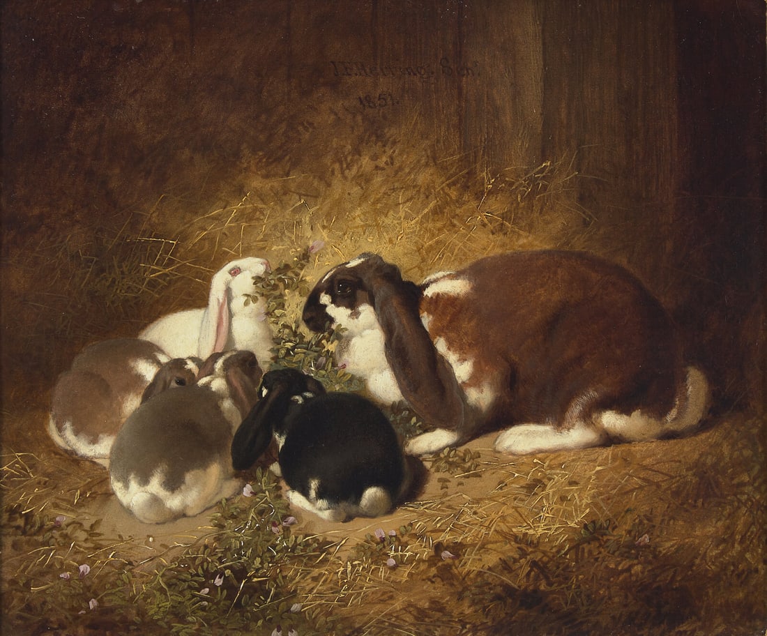 John Frederick Herring the Elder (British, 1795-1865) Rabbits in a Stable, 1851 (1 of 3)