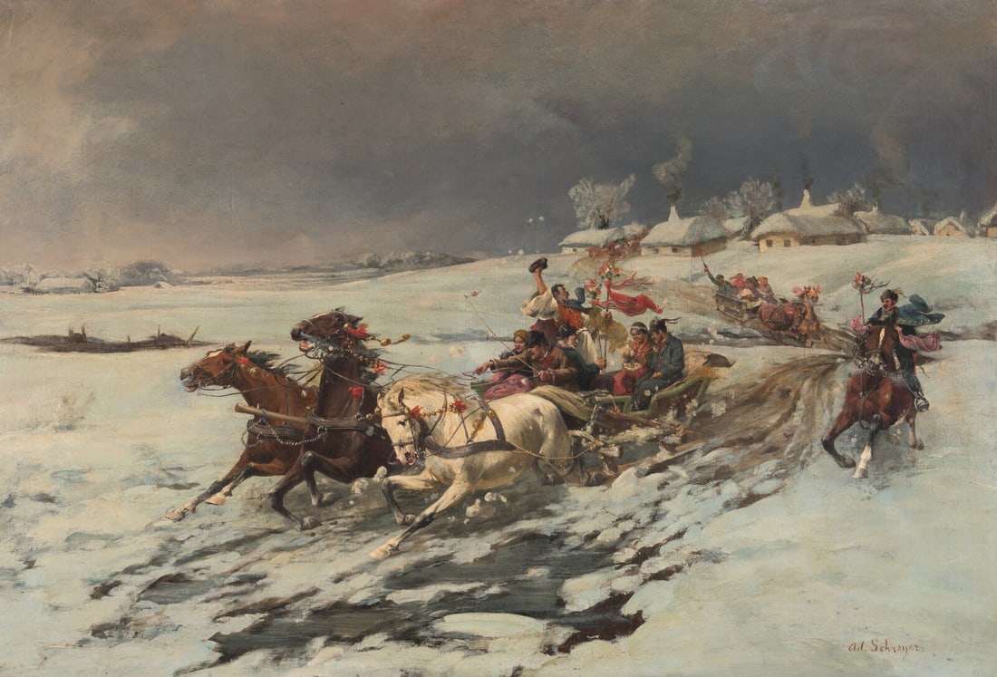 Adolf Schreyer (German, 1828-1899) Newlyweds in a Sled (1 of 2)
