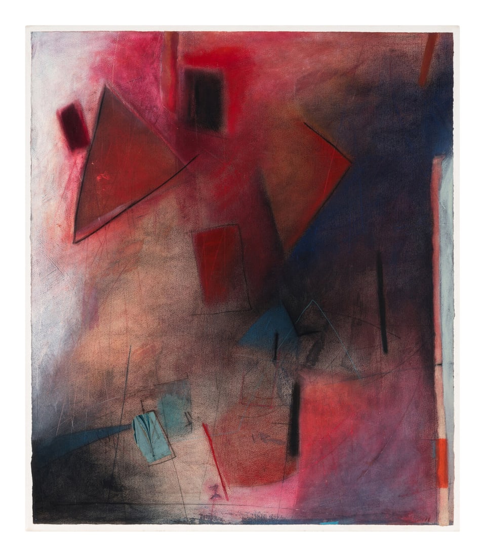 Emmi Whitehorse (Diné, b. 1957) Untitled, 1984: Emmi Whitehorse (Diné, b. 1957) Untitled, 1984 mixed media on paper laid to canvas bearing artist's cypher (lower right); signed and dated (verso) 32 3/4 x 28 inches This lot is located in Denver