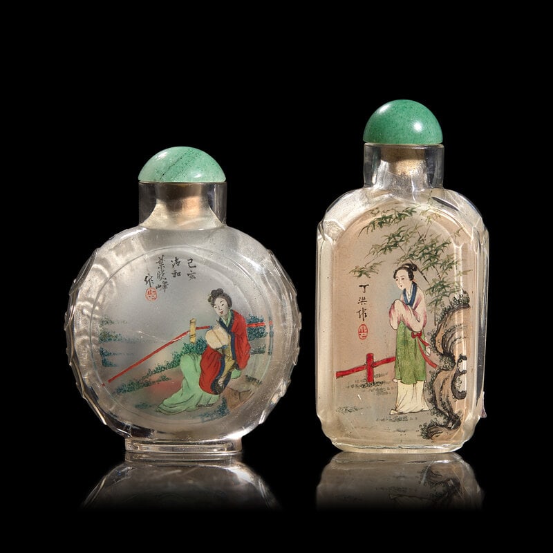 Two Chinese Inside Painted Glass Snuff Bottles, Signed Ding Hong, Ye Xiaofeng (1 of 3)