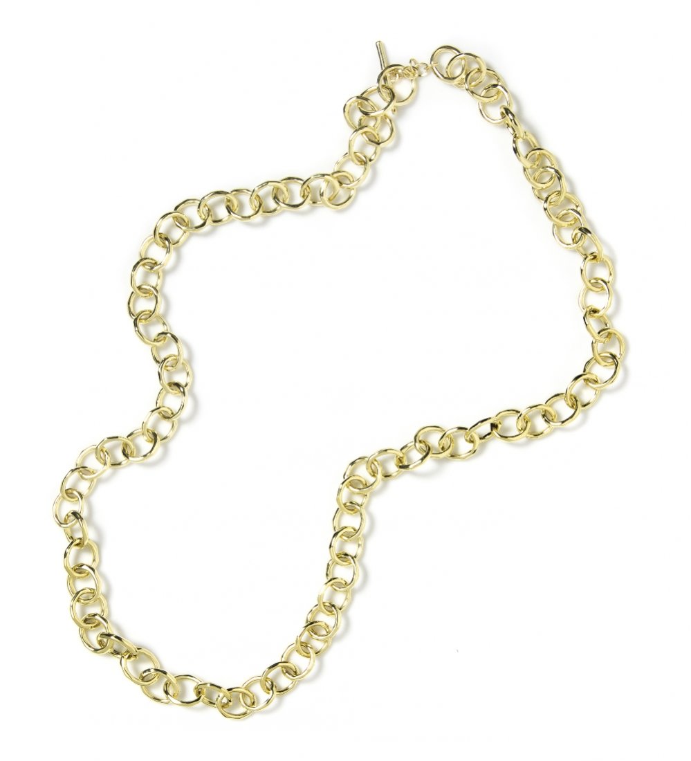 An 18 Karat Yellow Gold Link Necklace, Ippolita, 3: An 18 Karat Yellow Gold Link Necklace, Ippolita, in a hollowform faceted cable link design, with a toggle closure. Stamp: IPPOLITA 18K. Length: 32 inches. 37.80 dwts.