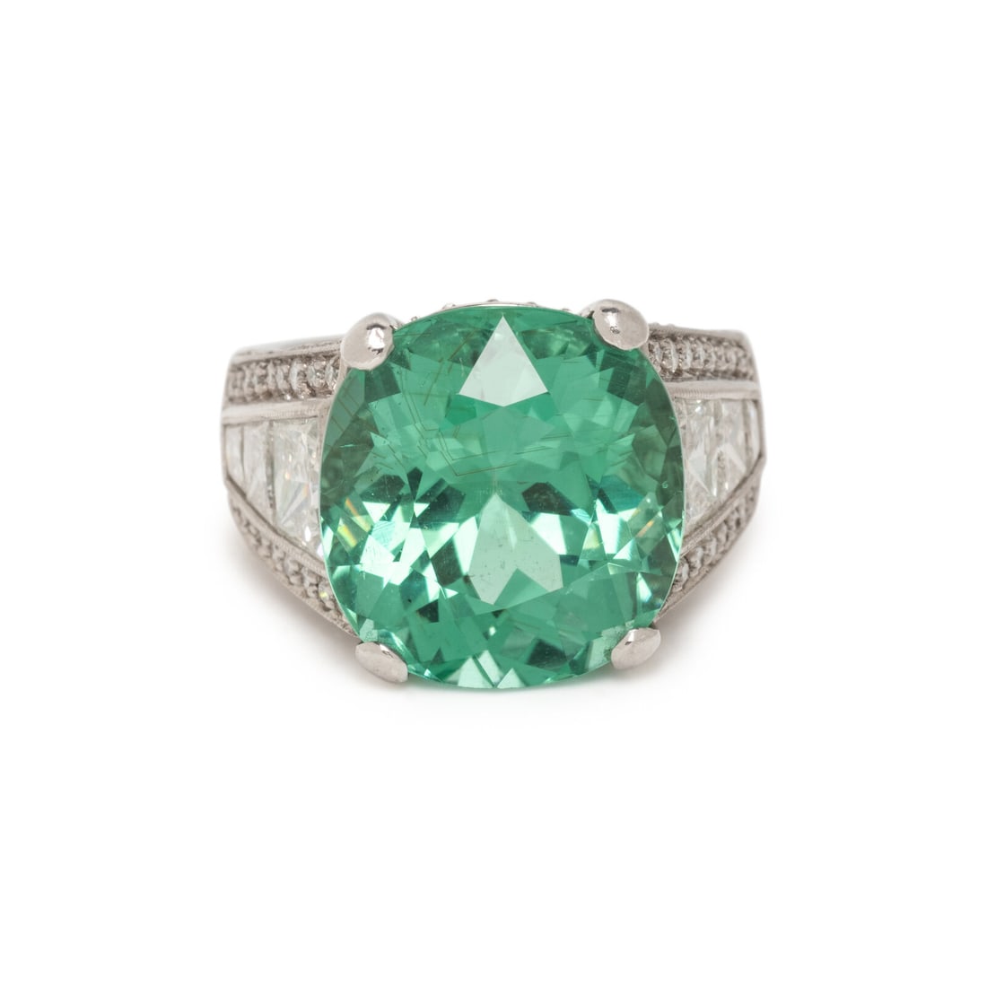 PLATINUM, GREEN TOURMALINE, AND DIAMOND RING (1 of 3)