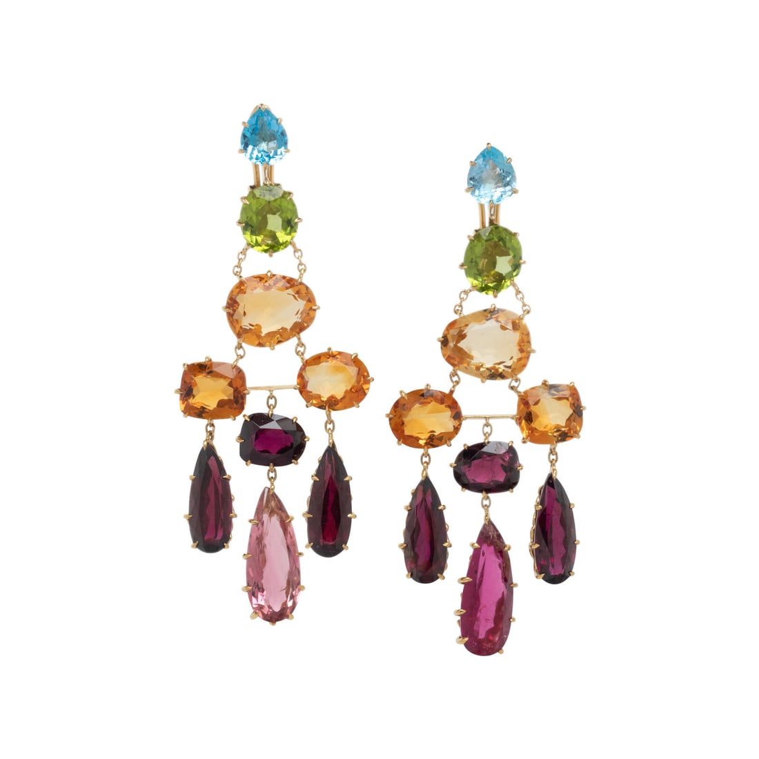 H. STERN, YELLOW GOLD AND MULTIGEM CHANDELIER EARRINGS (1 of 2)