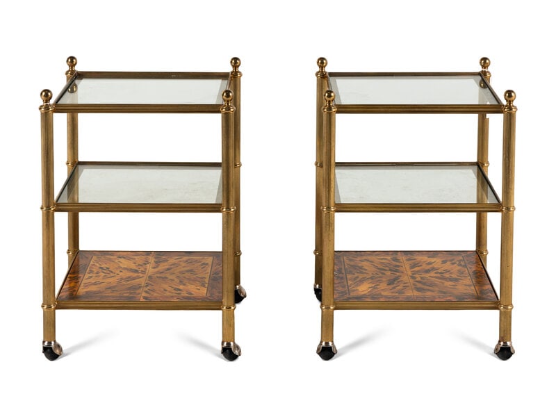 A Pair of Brass and Faux Tortoise Shell Three-Tier Side Tables (1 of 13)