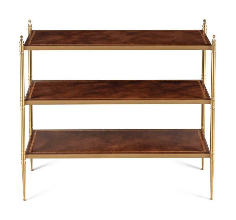 A Brass and Leather Three-Tier Side Table (1 of 13)