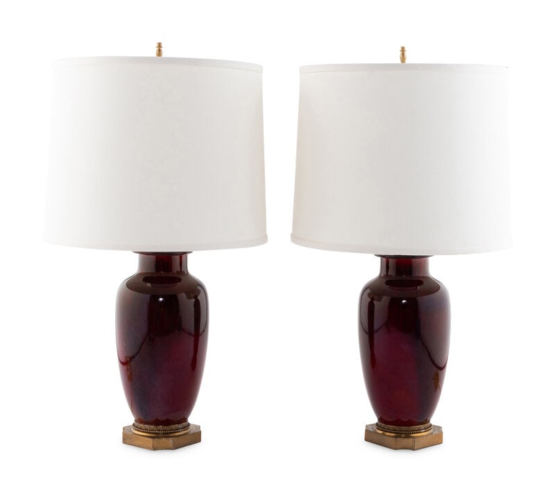 A Pair of Contemporary Porcelain Lamps: A Pair of Contemporary Porcelain Lamps Height to top of finial 25 1/2 inches. This lot is located in Chicago. Property from the Estate of Thomas C. Theobald, Chicago, Illinois