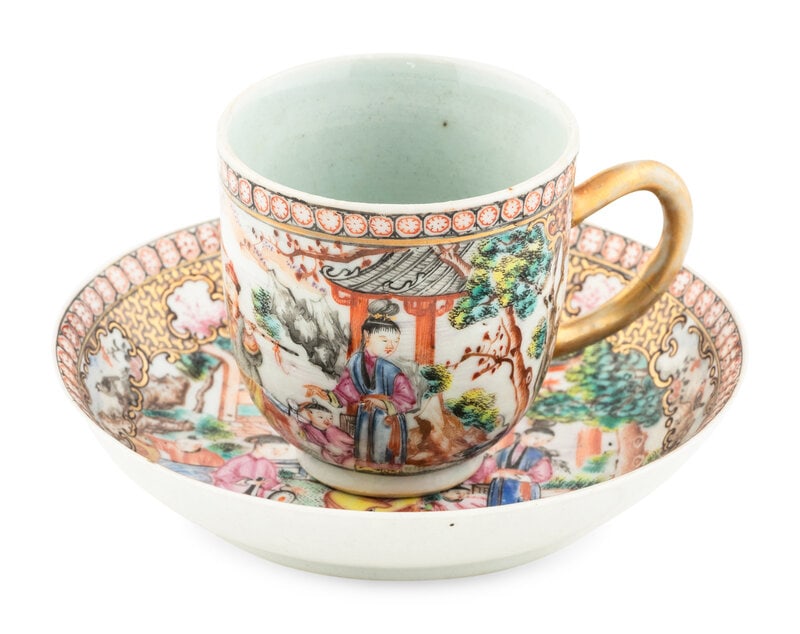 A Chinese Export Famille Rose Porcelain 'Mandarin' Cup and Saucer (1 of 2)