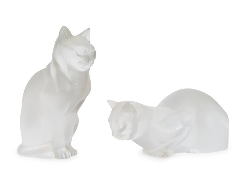 A Pair of Lalique Chat Assis and Chat Couche Feline Models (1 of 2)