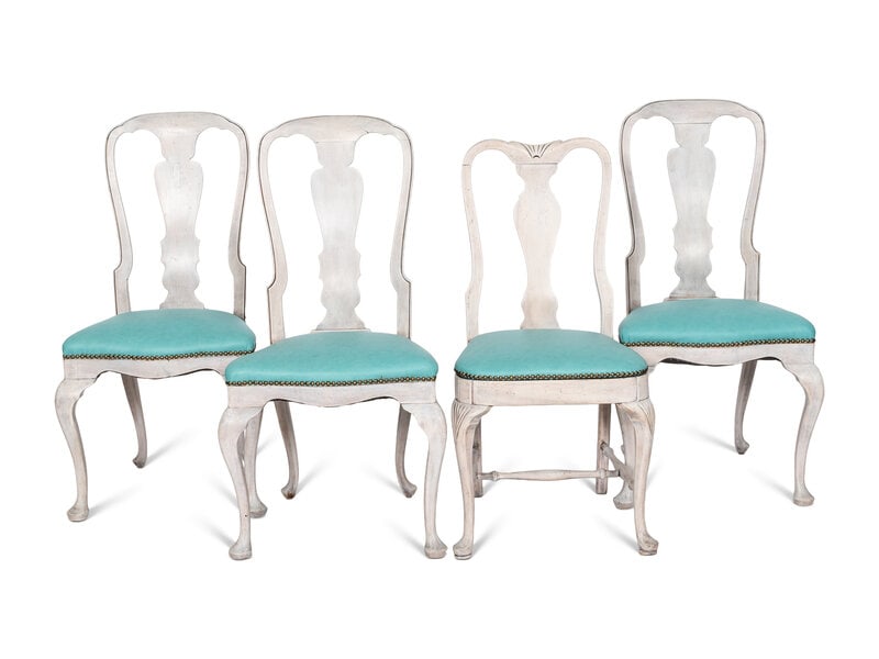 A Set of Four Gustavian Style Gray-Painted Dining Chairs (1 of 3)