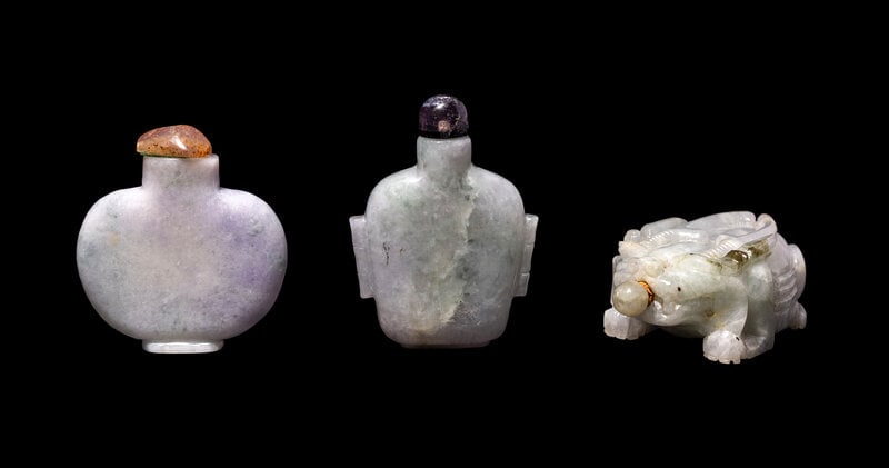 Three Chinese Jadeite Snuff Bottles (1 of 3)