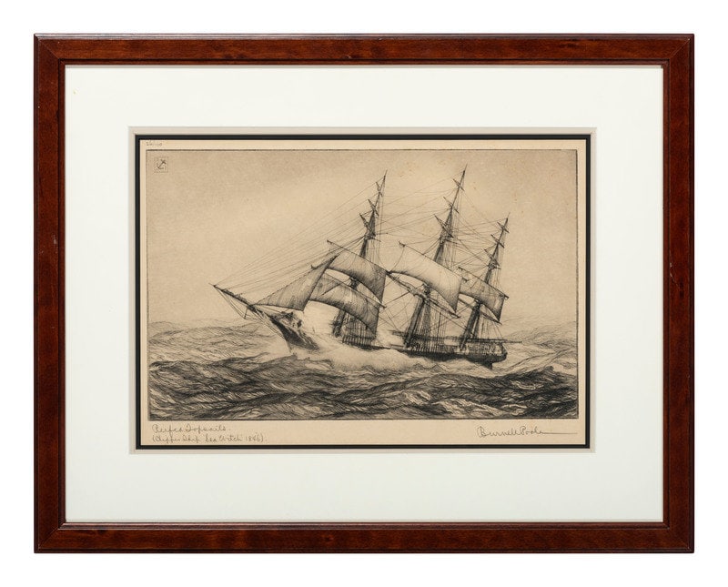 Burnell Poole (American, 1884-1933): Burnell Poole (American, 1884-1933) Reefed Topsails, Clipper Ship 'Sea Witch', 1846 engravingsigned, lower righttitled, lower leftnumbered 26/100 and stamped with artist