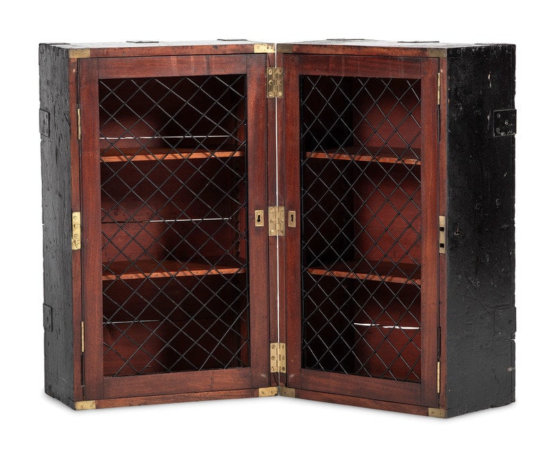 An English Black Brass and Iron Mounted, Painted Pine and Figured Mahogany Storage Chest (1 of 4)