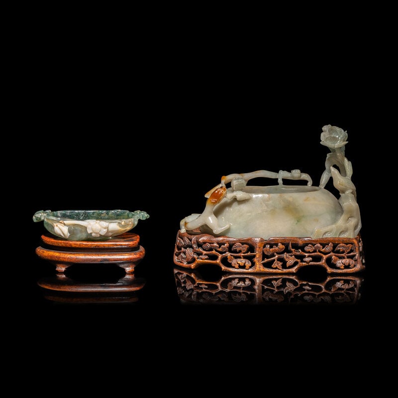 Two Chinese Carved Precious Stone Brush Washers, Xi (1 of 3)