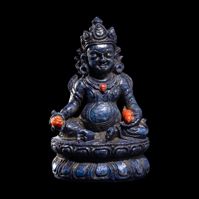 A Sino-Tibetan Carved Lapis Lazuli Figure of Jambhalā (1 of 4)
