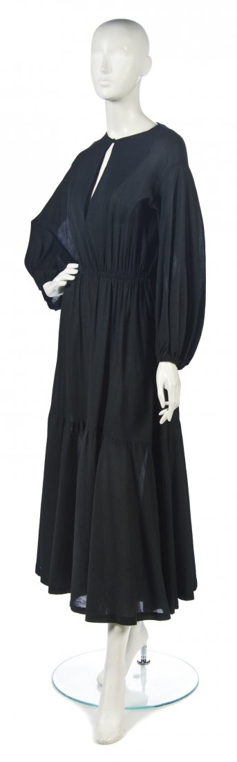 A Halston Black Cotton 'Peasant' Dress.: A Halston Black Cotton 'Peasant' Dress. Labeled: Halston. Property from a New York City Collection