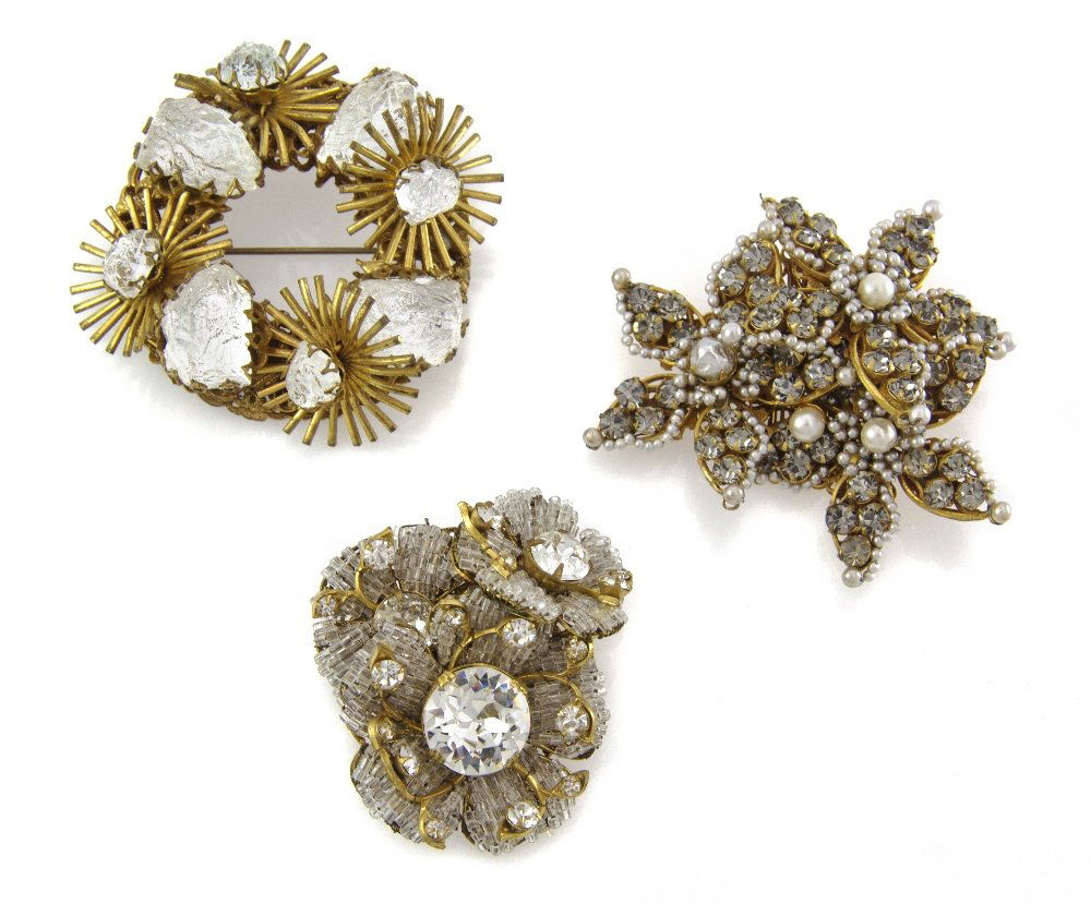 Three Miriam Haskell Floral Brooches.: Three Miriam Haskell Floral Brooches. Stamped: Miriam Haskell.