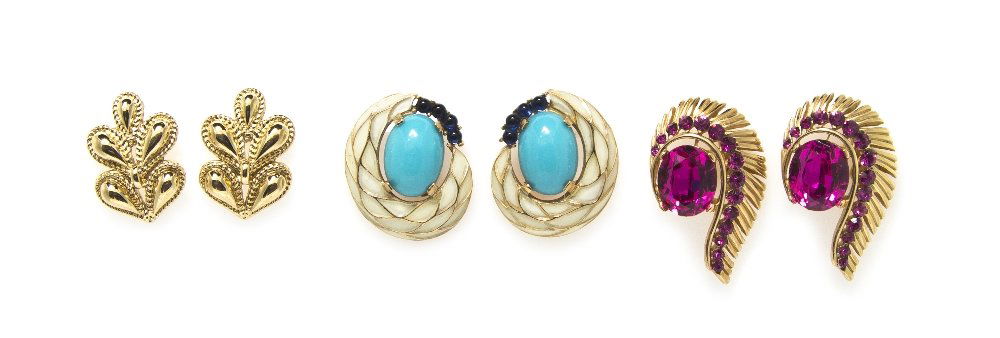 A Group of Five Pairs of Trifari Earclips.: A Group of Five Pairs of Trifari Earclips. All stamped: Trifari. Property from an Important Collector, Chicago, Illinois