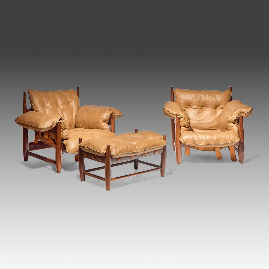 Sergio Rodrigues (Brazilian, 1927-2014) Mole armchairs, pair, and ottoman, 1957 Brazil (1 of 3)