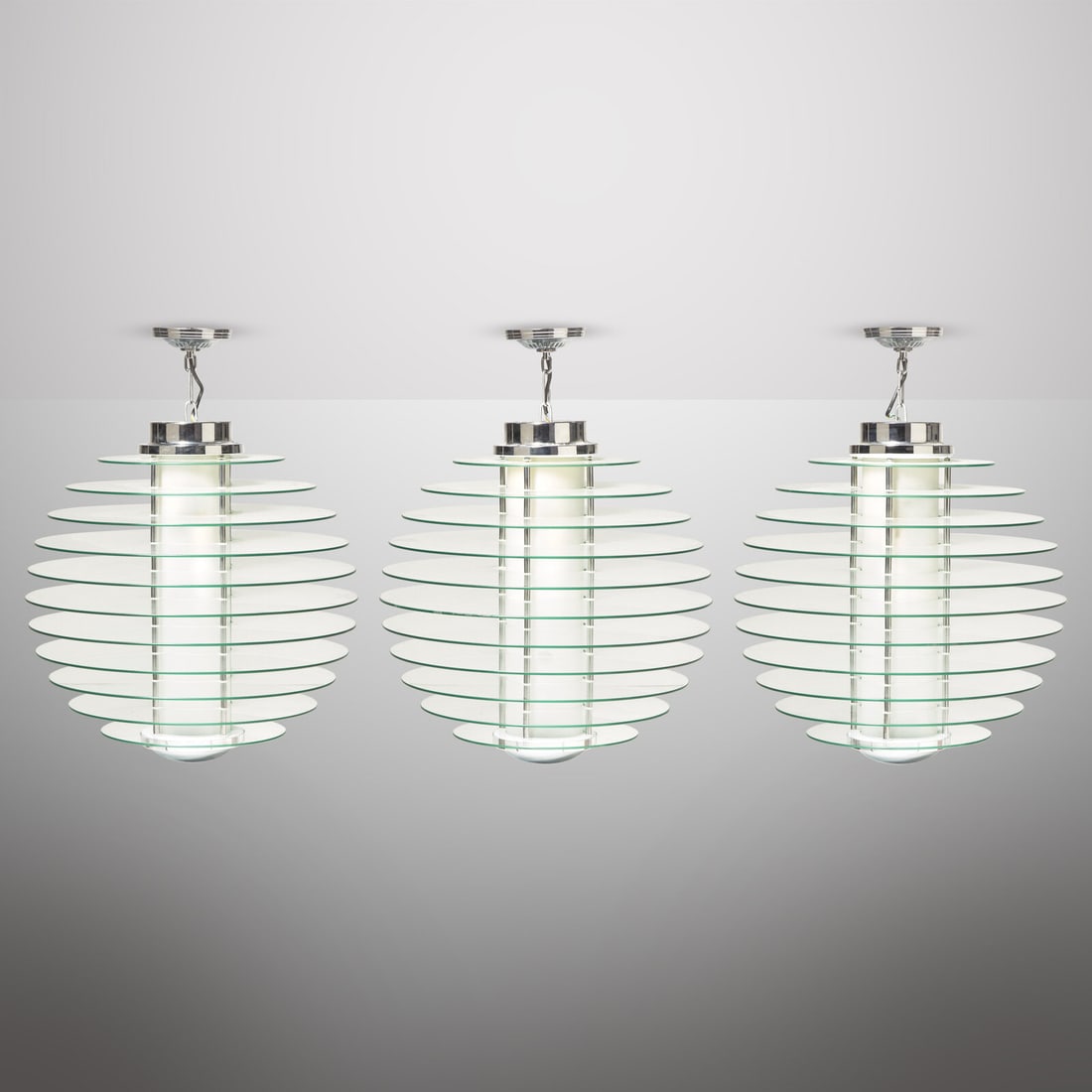 Gio Ponti (Italian, 1891-1979) Three hanging lamps, model 0024, designed 1933 Fontana Arte, Italy (1 of 4)