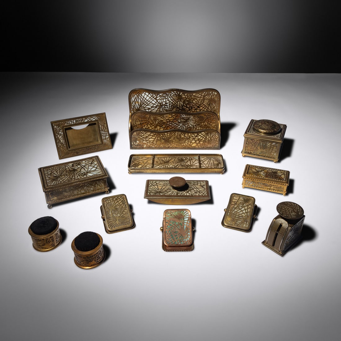 Tiffany Studios c. 1910 Pine Needle desk accessories Tiffany Studios, USA (1 of 3)