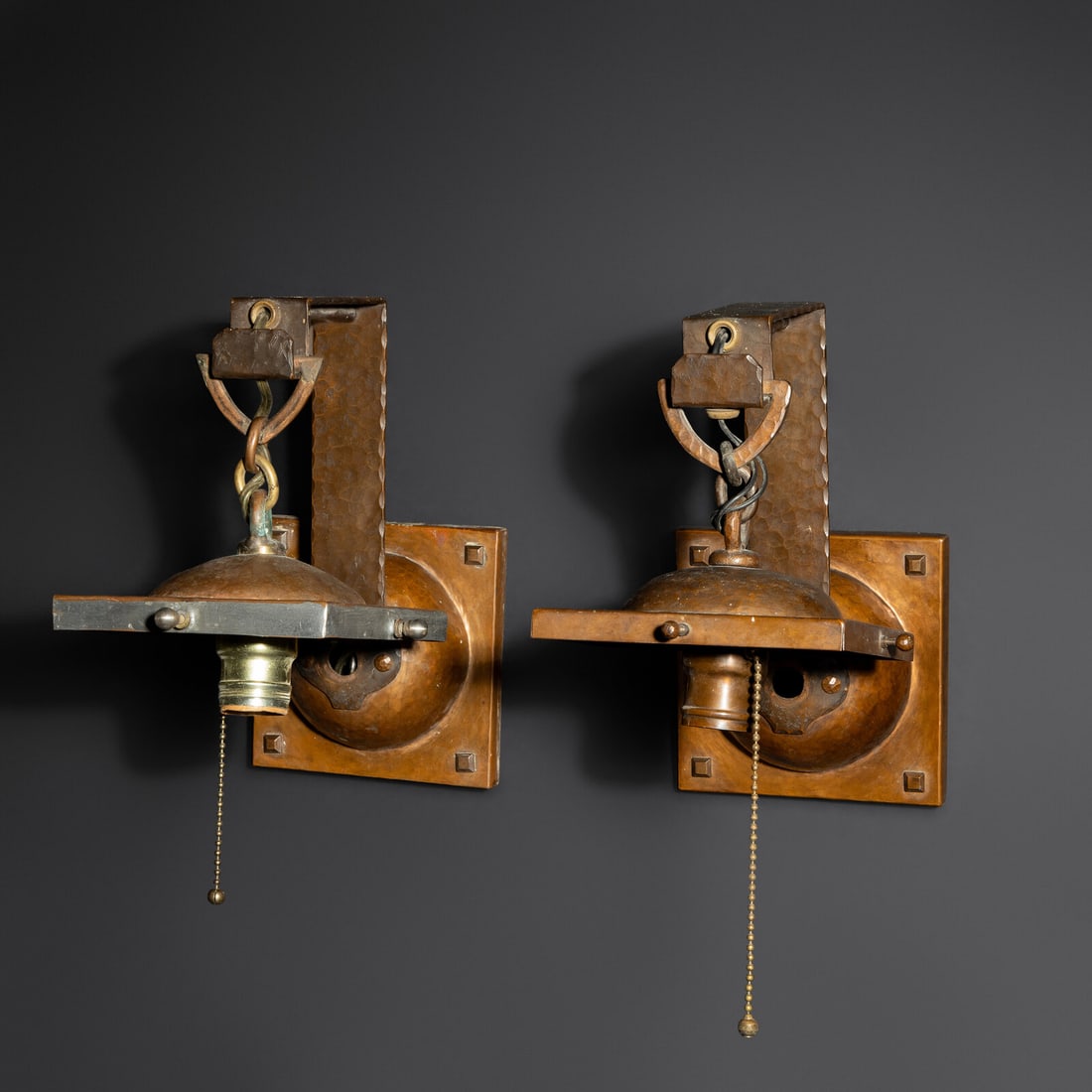 Handel Early 20th Century Wall sconces, pair, c. 1906: Handel Early 20th Century Wall sconces, pair, c. 1906 brass 10 h × 5¼ w × 8½ d in (25 × 14 × 22 cm) From the collection of Dr. Debra Lohmeyer, from a Frank Lloyd Wright H