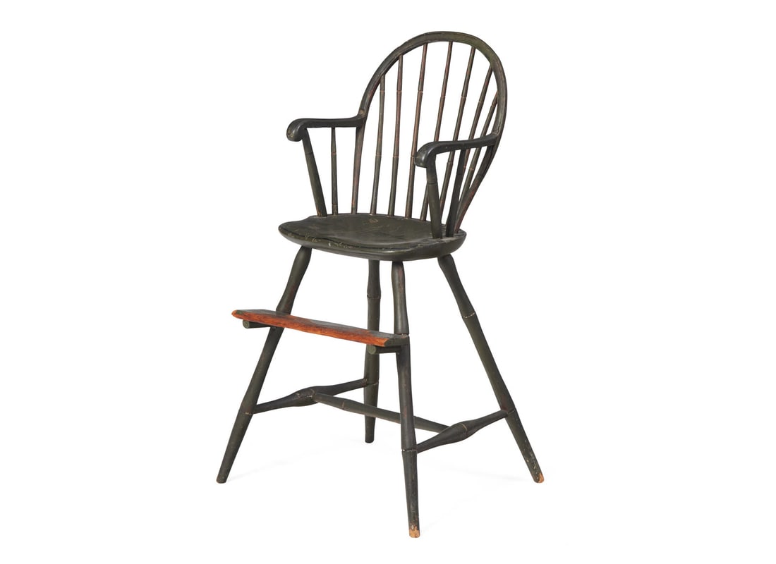 A Green-Painted Bamboo Turned Continuous Arm Windsor High Chair, Philadelphia, PA, Circa 1800 (1 of 3)