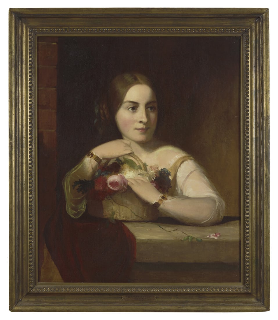 Thomas Sully (1783-1872), Girl at Cottage Window: Thomas Sully (1783-1872), Girl at Cottage Window Oil on canvas, framed. 29 in. x 24 in. (sight) This lot is located in Philadelphia. Provenance: Samuel T. Freeman & Co., Philadelphia, The Albert R