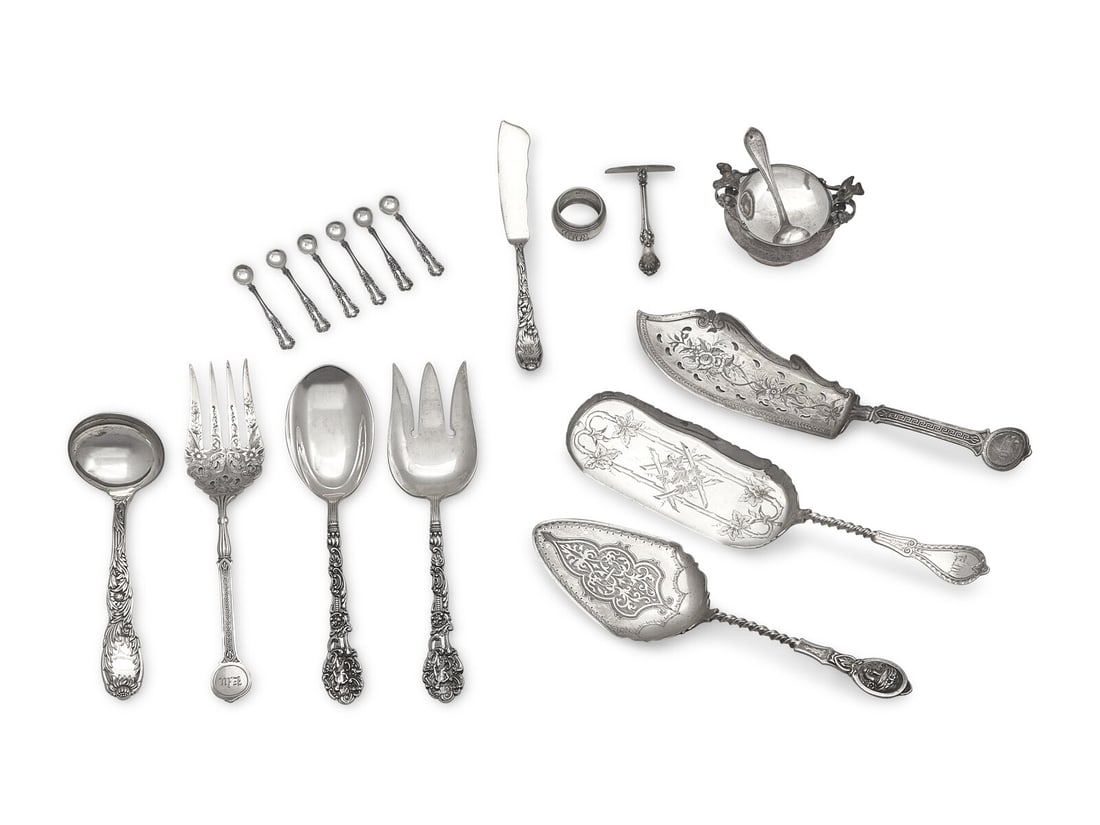An Assembled Group of Eighteen Sterling Silver and Silver Serving Pieces, Various Makers, Late 19th (1 of 3)