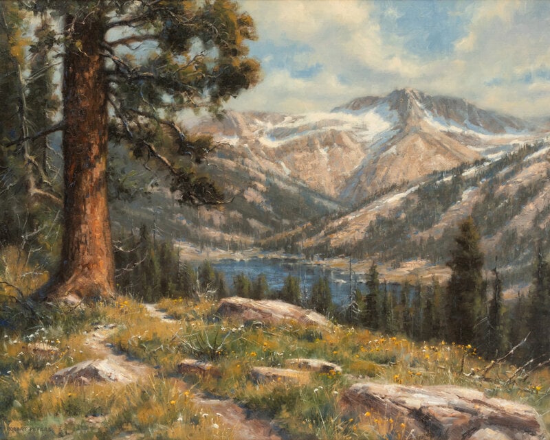 Robert Peters (American, b. 1960) Woodland Trail: Robert Peters (American, b. 1960) Woodland Trail oil on canvas signed Robert Peters (lower left) 24 x 30 inches This lot is located in Denver. Size 24 x 3