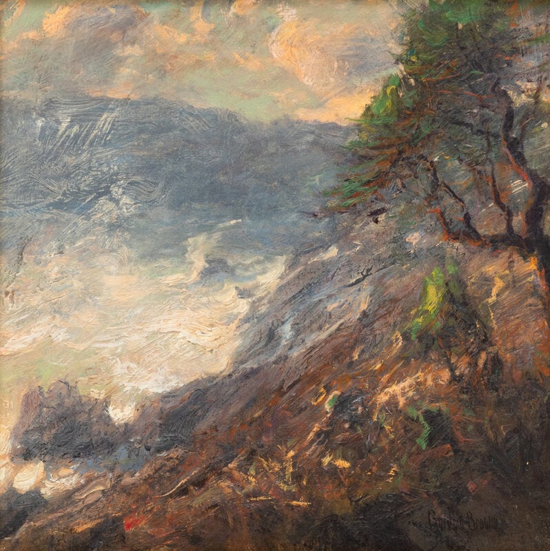 Gordon Brown (American, b. 1962) Foggy Day: Gordon Brown (American, b. 1962) Foggy Day oil on panel signed Gordon Brown (lower right) 12 x 12 inches This lot is located in Denver. Property from the Collection of Ms. Sand