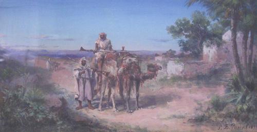 PAUL PASCAL: PAUL PASCAL (French 1832-1903) 'NORTH AFRICAN SCENE' signed and dated '1899,' gouache 9 1/4 x 17 3/4 in.