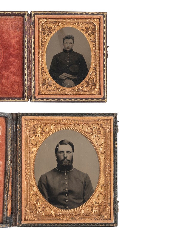 [CIVIL WAR]. 5 cased images of soldiers wearing frock coats, incl. possible New Hampshire private. (1 of 3)
