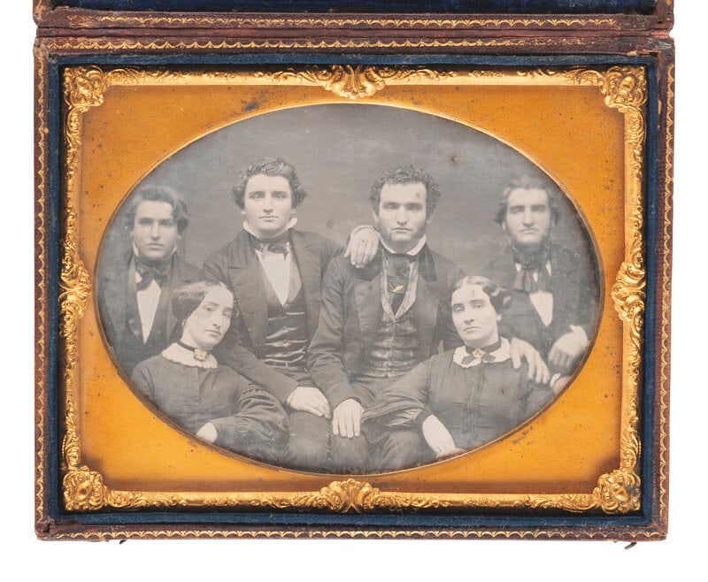 [EARLY PHOTOGRAPHY]. 6 half plate daguerreotypes highlighted by group  portrait of 6 subjects.  (1 of 4)