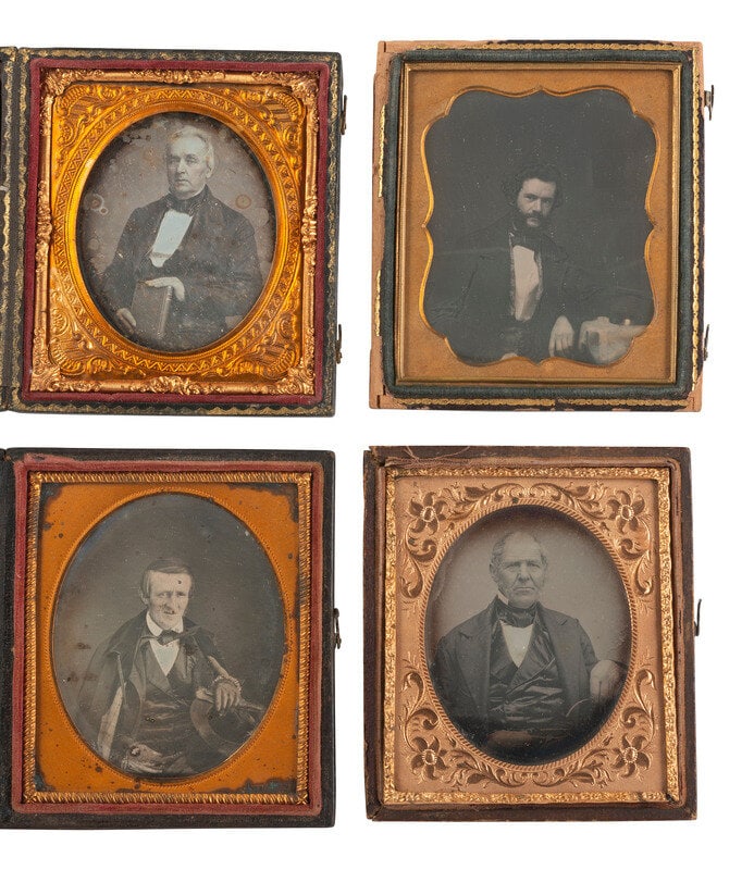 [EARLY PHOTOGRAPHY]. 11 daguerreotypes of men, some with objects, incl. example by MEADE BROS., NY.  (1 of 3)