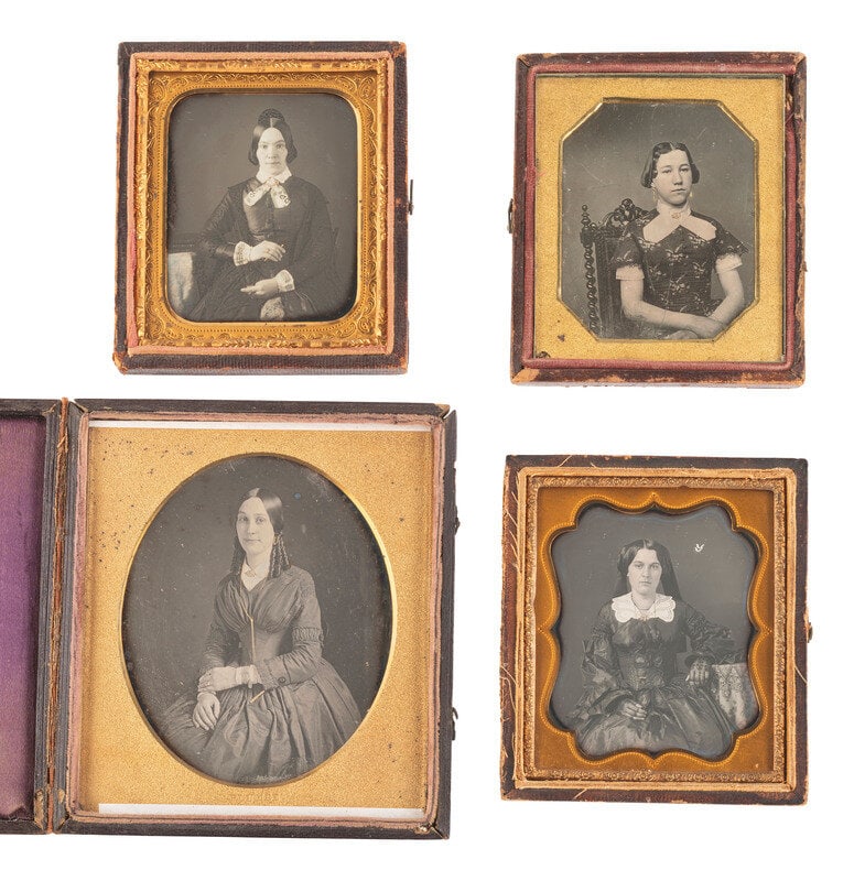 [EARLY PHOTOGRAPHY]. 20 daguerreotypes feat. women with gold accessories incl. example by PLUMBE. (1 of 5)