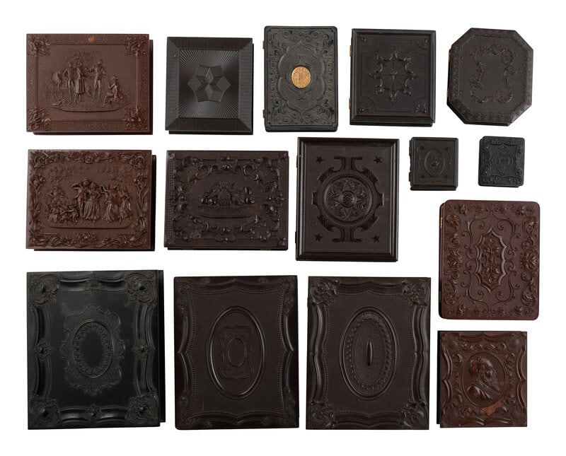 [EARLY PHOTOGRAPHY]. A group of 35 assorted Union cases, with half plate to sixteenth plate sizes.  (1 of 5)