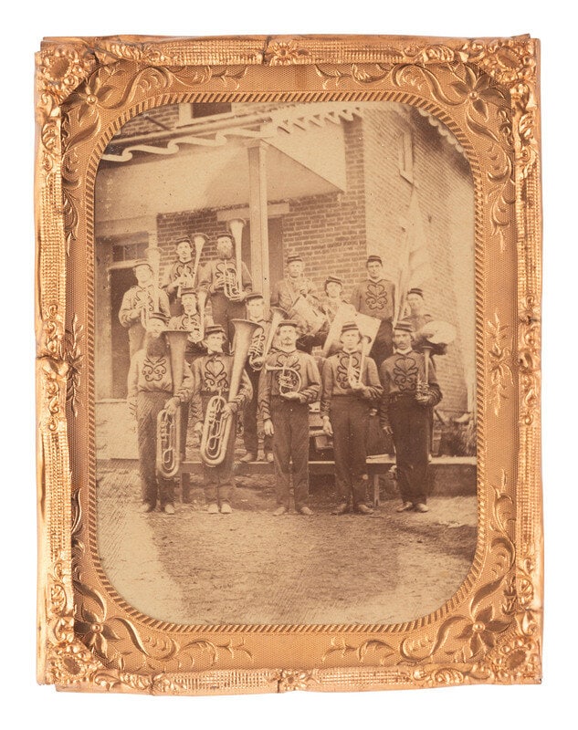 [EARLY PHOTOGRAPHY]. Albumen photograph of the Cross Roads Band. J. Davidson, photographer, ca 1868. (1 of 3)