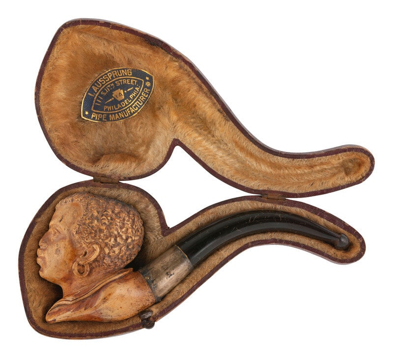 [AFRICAN AMERICANA] Meerschaum pipe carved in the likeness of a Black man. Aussprung, Philadelphia.  (1 of 4)