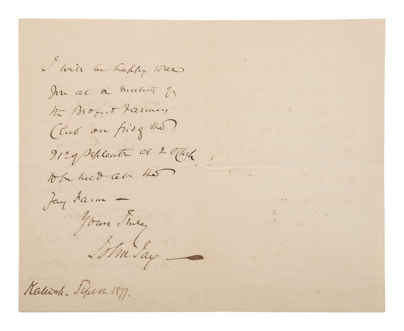 [ABOLITIONISTS]. JAY, John II (1817-1894). ALS ("John Jay"), to J. Dewitt Miller. 1877. (1 of 2)