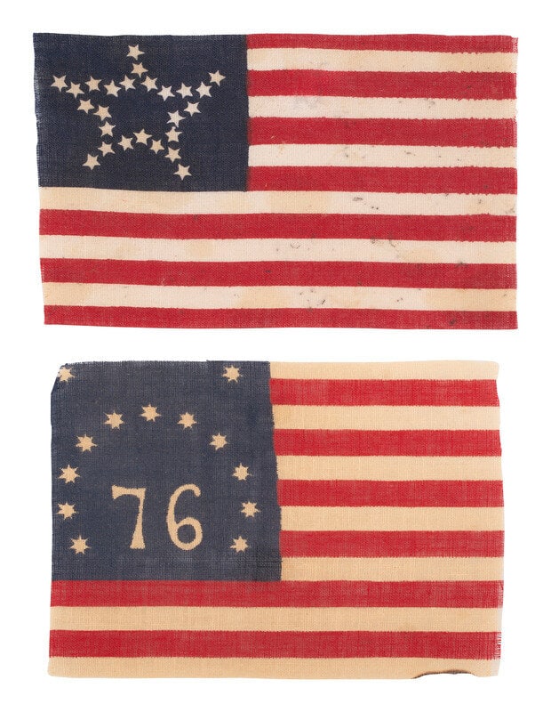 [FLAGS]. Two American parade flags, incl. 25-star and Bennington "76" flags. (1 of 2)