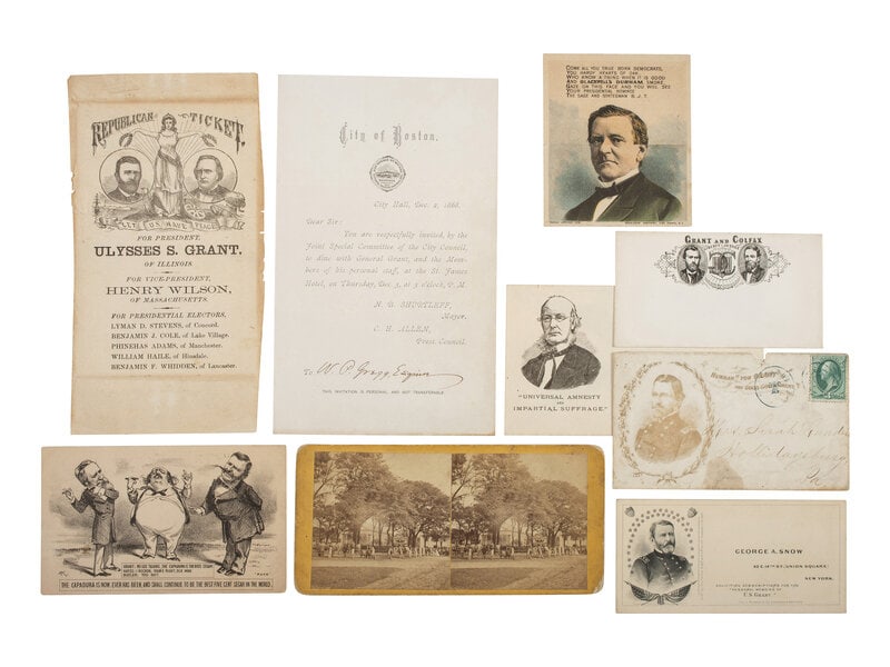 [GRANT, U.S. (1822-1885)]. Items related to the 1868 and 1872 presidential elections, comprising:  (1 of 5)