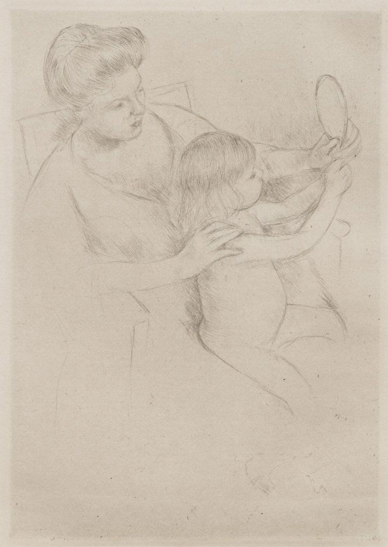 Mary Cassatt, (American, 1844-1926), Looking into: Mary Cassatt (American, 1844-1926) Looking into the Hand Mirror drypoint 8 1/4 x 5 3/4 inches. Ref: Breeskin, 202 Provenance: Merrill Chase Galleries, Chicago, Illinois