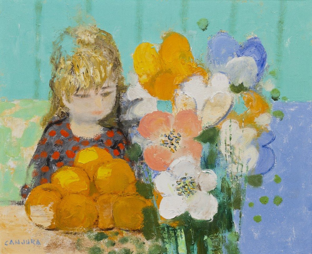 Noe Canjura, (French, 1925-1973), Still Life with: Noe Canjura (French, 1925-1973) Still Life with Figure oil on canvas signed Canjura (lower left) 16 x 19 1/4 inches. Provenance: Wally Findlay Galleries, Chicago, Illinois
